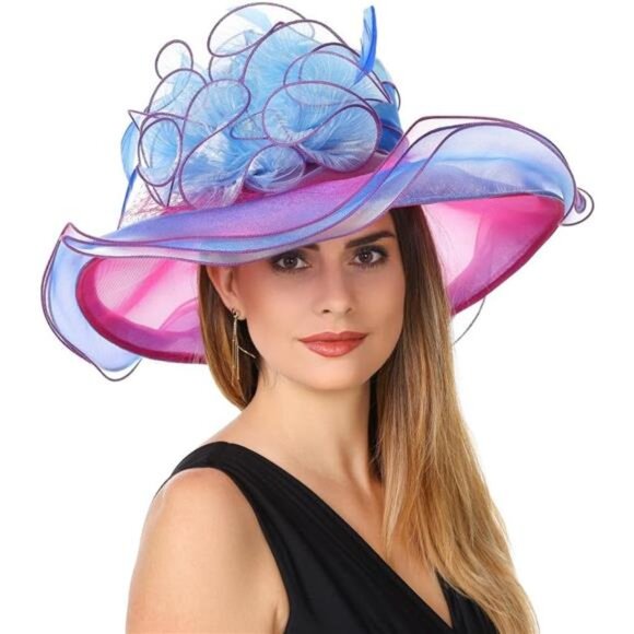 Women's Organza Church Kentucky Hat 4571-light Blue Purple
